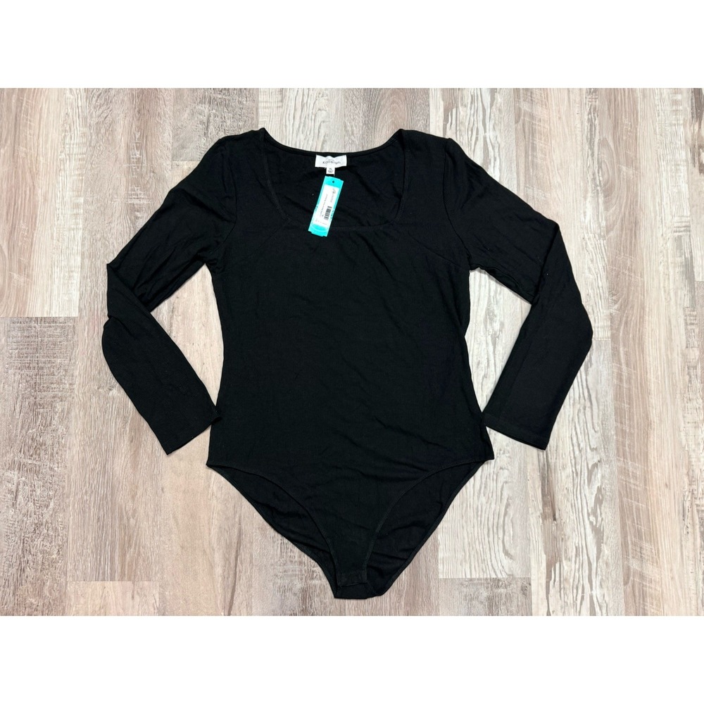 Kaileigh Madison Black Long Sleeve Knit Bodysuit Women's XL NWT